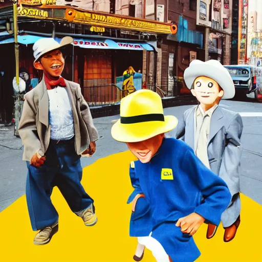 Image similar to curious. like curious george. swang. curious george man in the yellow hat. the curious monkey in new york city.