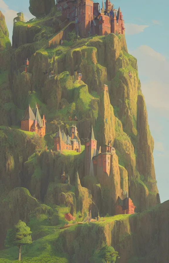 Prompt: magical castle school on a hill, dreamworks, textured, sharp focus, highly detailed, james gilleard, ralph mcquarrie, print, game art