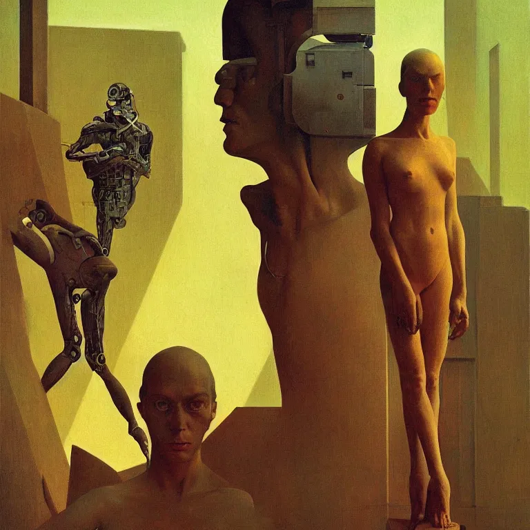 Image similar to portrait of a cyborg, Edward Hopper and James Gilleard, Zdzislaw Beksinski, Steven Outram, highly detailed, Art Nouveau