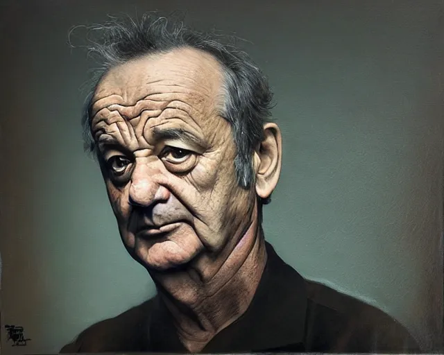 Prompt: \'Nothingness is the final form of life\' oil painting portrait of bill murray by thomasbossert, Mircea Suciu, sun-hyuk kim