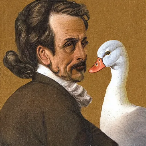 Image similar to a portrait of a golden duck as a italian villain