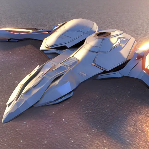 Image similar to starship made of advanced tech, oval design, armor plating on nose, dotted with leds, smooth, graceful design, figree decorations, gyroscopic engines, photo realism, unreal engine, trending on artstation