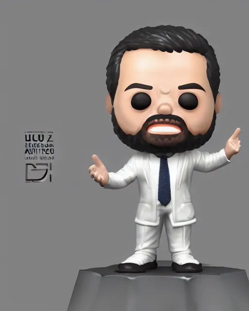 Prompt: full body 3d render of Luiz Lula Inácio da Silva as a funko pop, studio lighting, white background, blender, trending on artstation, 8k, highly detailed