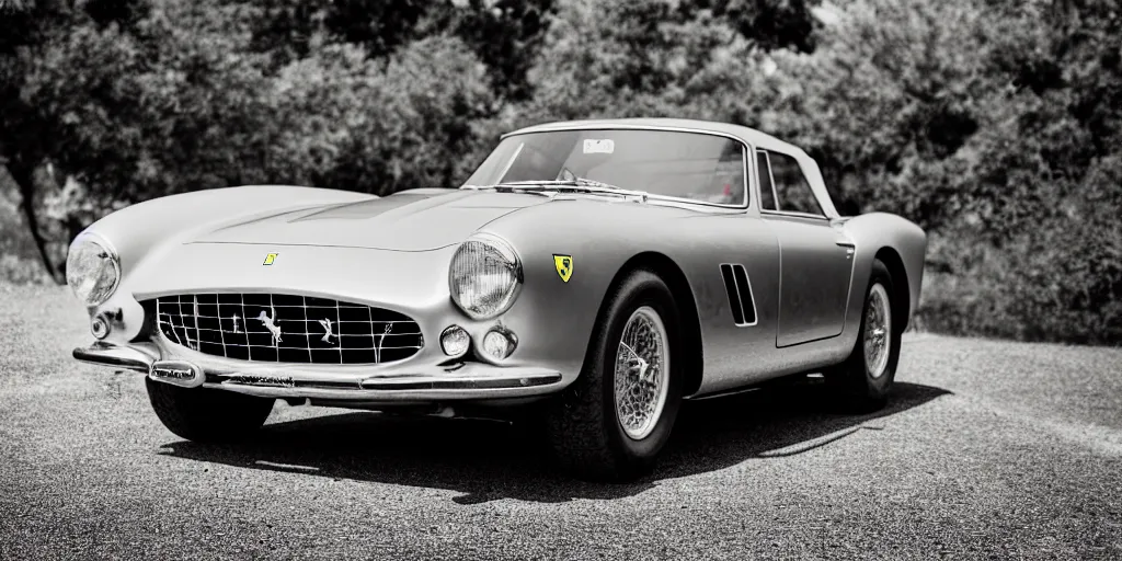 Image similar to photograph, 1958 FERRARI 250 GT, cabriolet, by Peter Singhof, press release, cinematic, PCH, 8k, depth of field, bokeh. rule of thirds