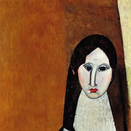 Image similar to retarded wolf portrait, amedeo modigliani