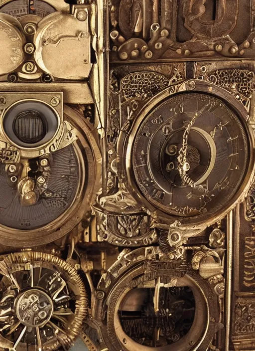Prompt: old photo of a steampunk television intricate detailed 8k ultra realistic