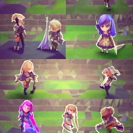 Prompt: arcane style, low poly, high resolution textures, hide geometry, smooth shadows, isometric view, 1 6 bit colors, made in rpg maker, chibi girl, volumetric lighting, fantasy, hyper realistic, by riot games artist, from league of legends, a netflix movie, backlit