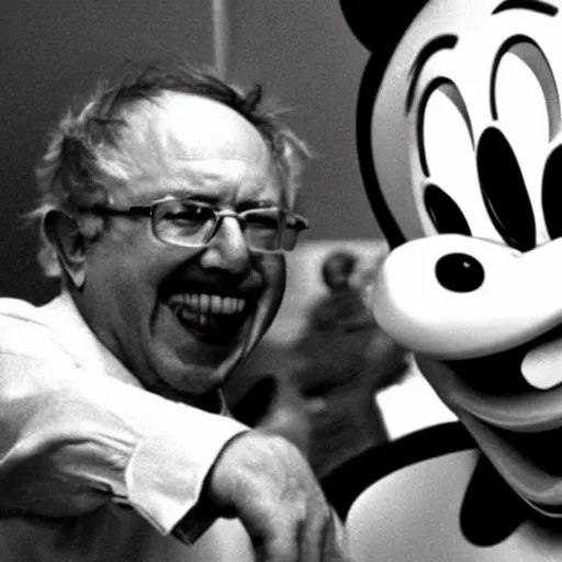 Image similar to bernie sanders choking mickey mouse