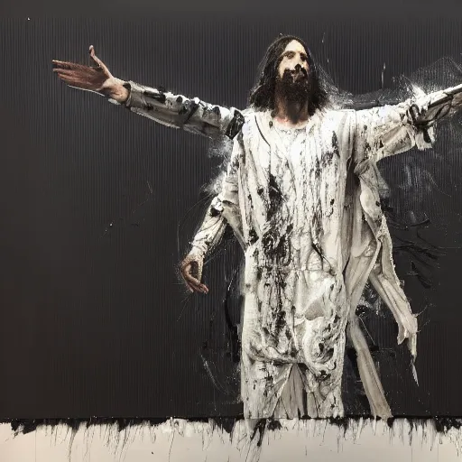 Image similar to jesus in virgil abloh nike streetwear by nicola samori, off - white style