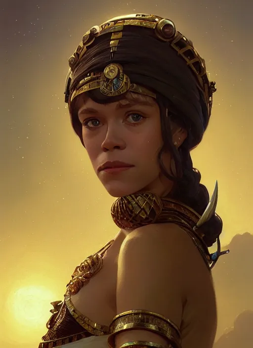 Image similar to highly detailed portrait of young jane fonda as. cleopatra, unreal engine, fantasy art by greg rutkowski, loish, rhads, ferdinand knab, makoto shinkai and lois van baarle, ilya kuvshinov, rossdraws, tom bagshaw, alphonse mucha, global illumination, radiant light, detailed and intricate environment