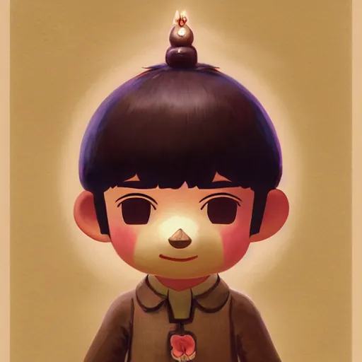 Image similar to portrait of a Animal Crossing character with brown nose, glowing skin, delicate features, amelie poulain, fantasy, intricate, elegant, highly detailed, digital painting, GameCube, concept art, smooth, sharp focus, illustration, art by Krenz Cushart and Artem Demura and alphonse mucha