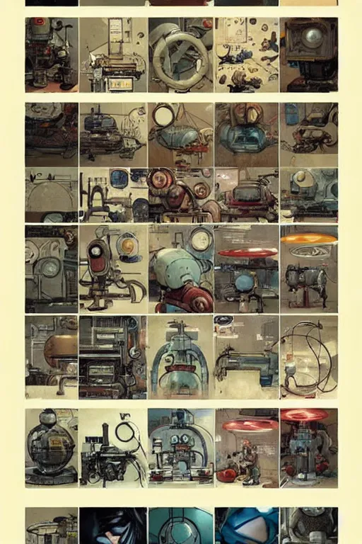 Image similar to comic book circles page layout ( ( ( ( ( 1 9 5 0 s retro future robot lab interior. muted colors. ) ) ) ) ) by jean - baptiste monge!!!!!!!!!!!!!!!!!!!!!!!!!!!!!!