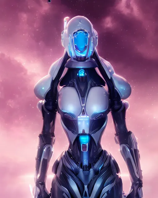 Image similar to perfect android girl on a mothership, warframe armor, beautiful face, scifi, futuristic, galaxy, nebula, bae suzy, dreamy, long white hair!!!, blue cyborg eyes, sharp focus, cinematic lighting, highly detailed, artstation, divine, by gauthier leblanc, kazuya takahashi, huifeng huang