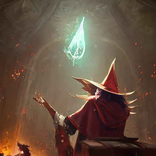 Image similar to magic elf magician performing a card trick, fantasy game art by greg rutkowski, fantasy rpg, league of legends