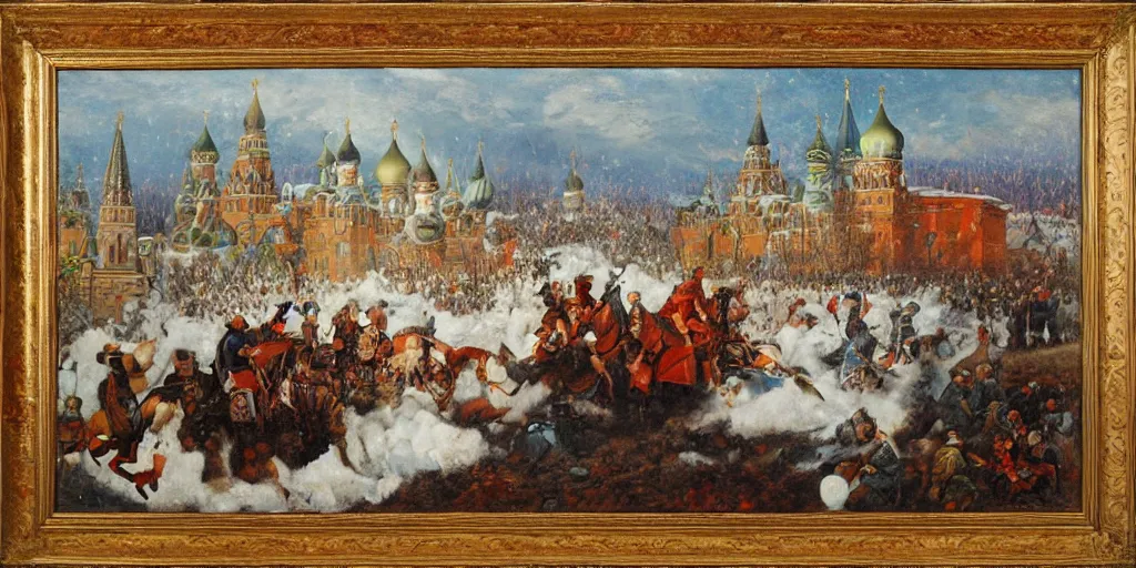 Prompt: fall of russia, oil on canvas