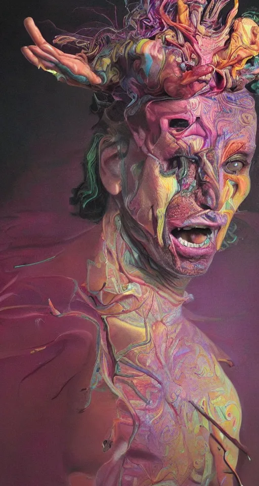 Image similar to weird and disturbing psychedelic pauly shore, diffuse lighting, fantasy, intricate, elegant, highly detailed, lifelike, photorealistic, oil painting, illustration, concept art, smooth, sharp focus, art by francis bacon