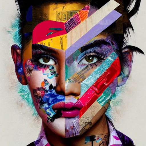 Prompt: filipino, contemporary collage, highly detailed, digital painting, 4 k, hdr, punk, fashion, smooth, sharp focus, art by nick knight, sandra chevrier and john hoyland