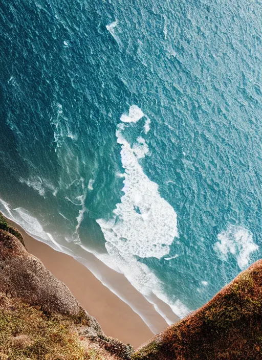 Image similar to a view of the ocean from a cliff, a tilt shift photo by liam wong, unsplash, naturalism, cinematic view, terragen, shot on 7 0 mm