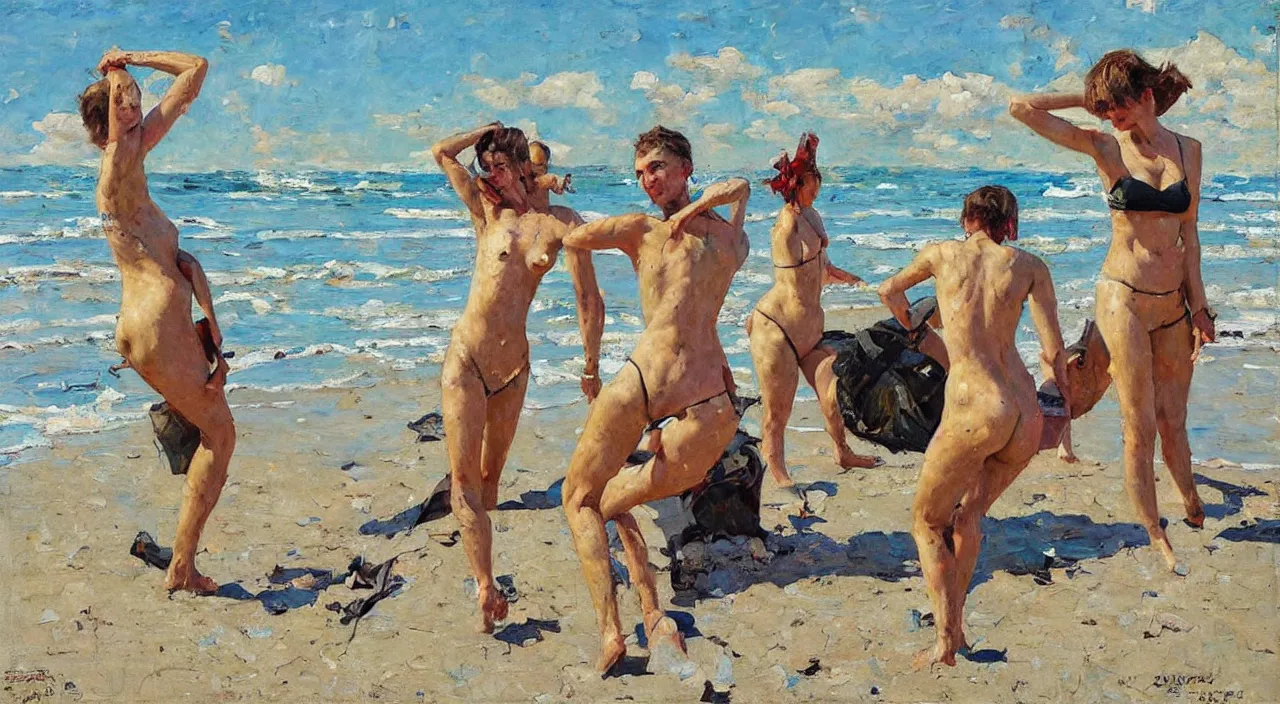 Image similar to on the beach, painting by denis sarazhin