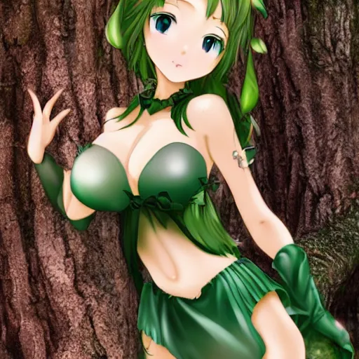 Prompt: a stunning forest dryad neko girl with feminine figure and beautiful eyes