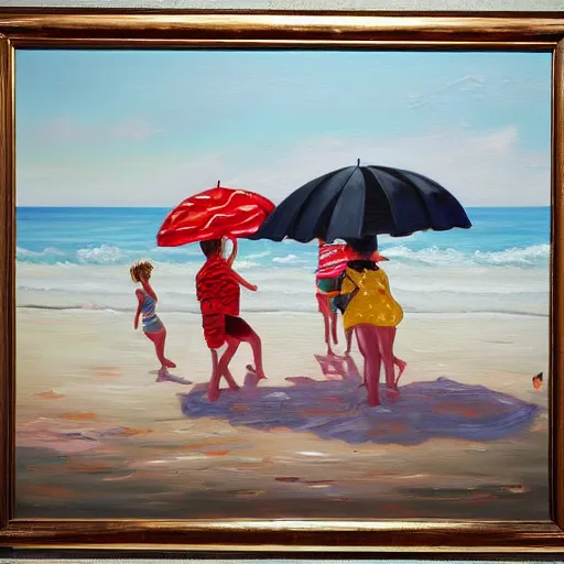 Image similar to a painting of people on a beach with umbrellas, a detailed painting by Emily Mason, featured on tumblr, action painting, detailed painting, oil on canvas, painterly