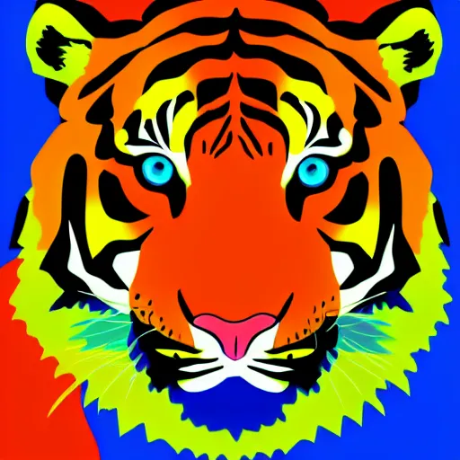 Image similar to Tiger's head, brightly colored, vector art, pop art