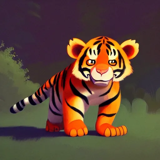 Image similar to goro fujita ilustration a cute tiger walking in the forest, painting by goro fujita, sharp focus, highly detailed, artstation