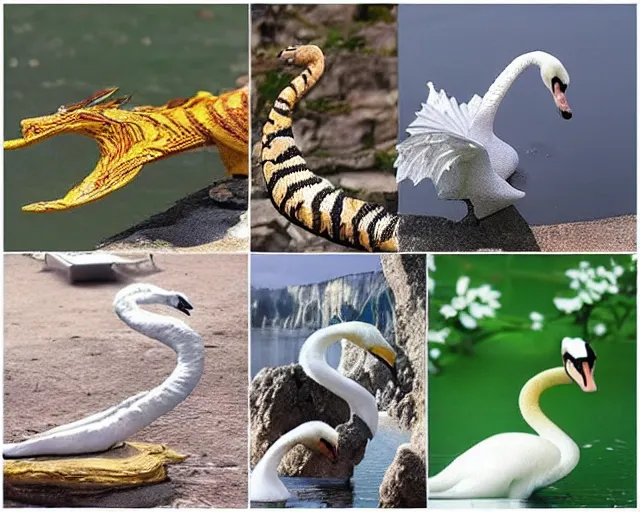 Prompt: dragon swan tiger turtle