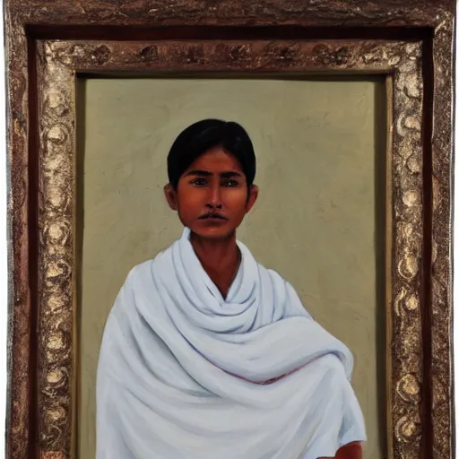 Prompt: a nepali wearing a white shawl, oil painting