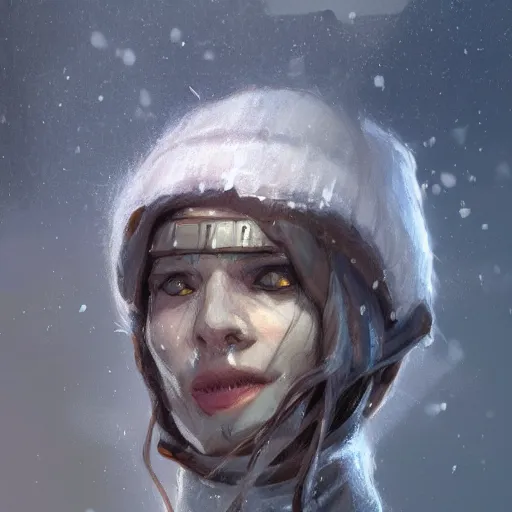 Prompt: snow bandit from ‘ icewind dale ’, ‘ icewind dale 2 ’ profile portrait by ‘ justin sweet ’, falling snow, soft focus, illustration, oil paint, artstation