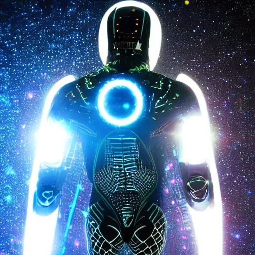 Image similar to love, diverse supernova cybersuits, from behind, connection rituals, wide wide angle, vivid, elaborate, highly detailed, beautiful lighting