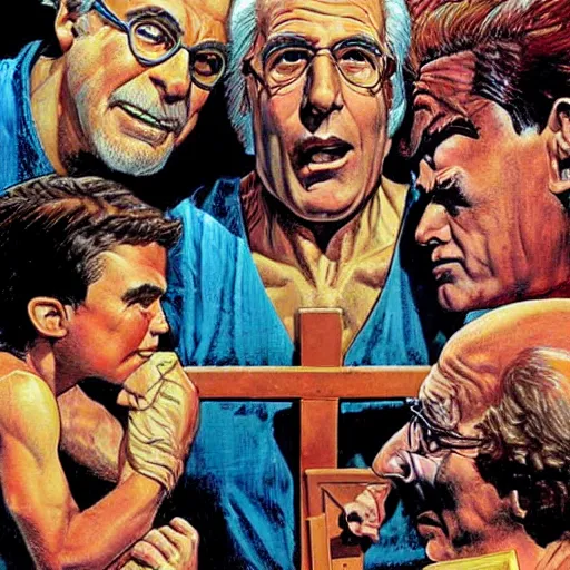 Image similar to larry david jesus christ, normal rockwell, frank franzetta, jack kirby