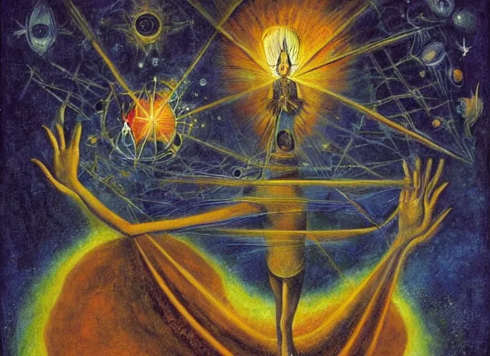 Prompt: a shaman woman holding up the cosmic!!! universe, by remedios varo, reflection, symbolist, psychedelic colors, dramatic lighting, smooth, sharp focus, extremely detailed, aesthetically pleasing composition