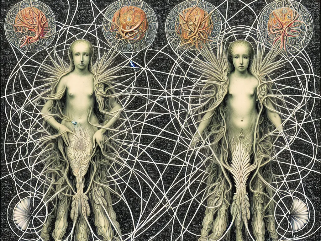 Image similar to neo surrealism, metatron, art by ernst haeckel and daniel martin diaz