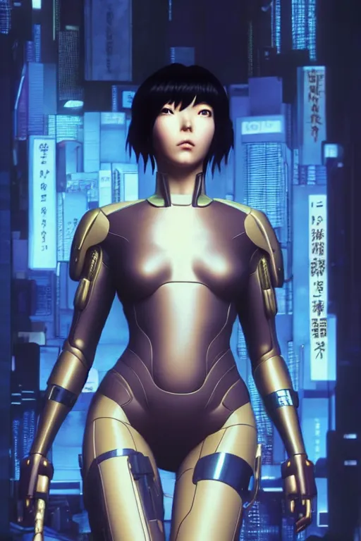 Image similar to weta pixar movie still photo of ghost in the shell anime : : motoko kusanagi by ilya kuvshinov : : artgerm, maxim cover, octane render, 3 d, unreal engine 3 d, volumetric lighting, anti aliasing, raytracing : :