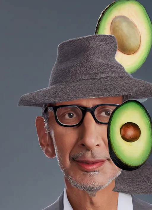 Prompt: jeff goldblum hidden in an avocado