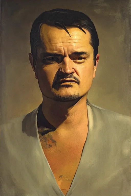 Prompt: a painting of Mike Patton, a portrait by René Auberjonois, cg society, socialist realism, studio portrait, oil on canvas, chiaroscuro