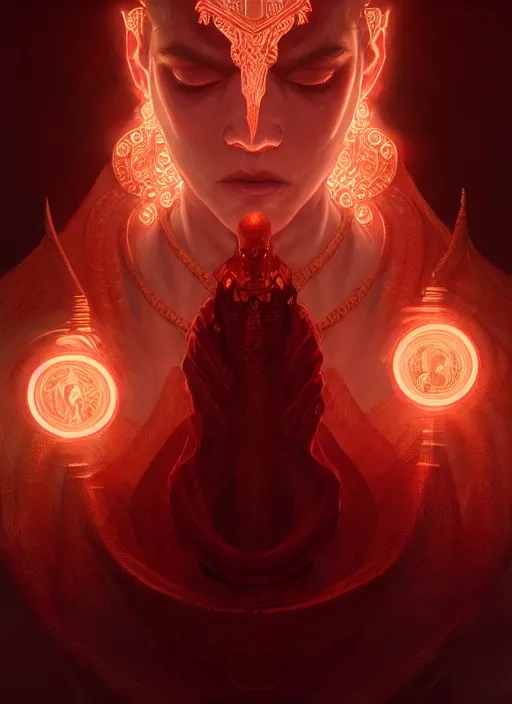 Image similar to portrait of sek the seven handed god of blood and death, intricate, elegant, glowing lights, highly detailed, digital painting, artstation, concept art, smooth, sharp focus, illustration, art by wlop, mars ravelo and greg rutkowski