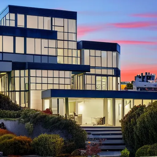 Image similar to a modern concrete mansion on the bluffs overlooking downtown san francisco