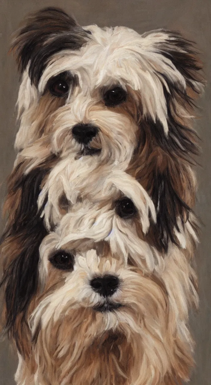 Image similar to portrait of a cream colored havanese dog wearing a lucha libre masking, sandra chevrie