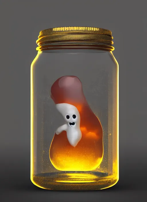 Prompt: Jar of Ghost ectoplasm, product shot, macro, hyper realistic, sunset, octane render, raytracing, trending on artstation, artstationHD, artstationHQ, unreal engine, 4k, 8k