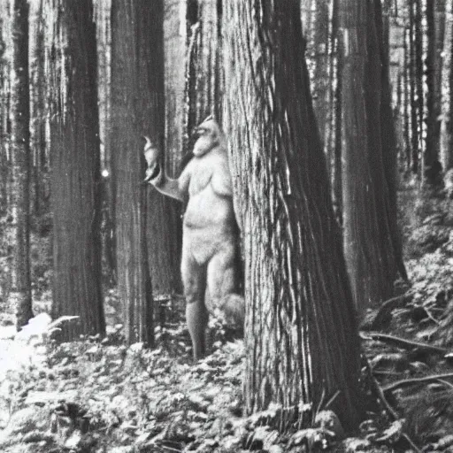 Prompt: found footage of the Bigfoot in the forest, TV image, VHS, hi 8