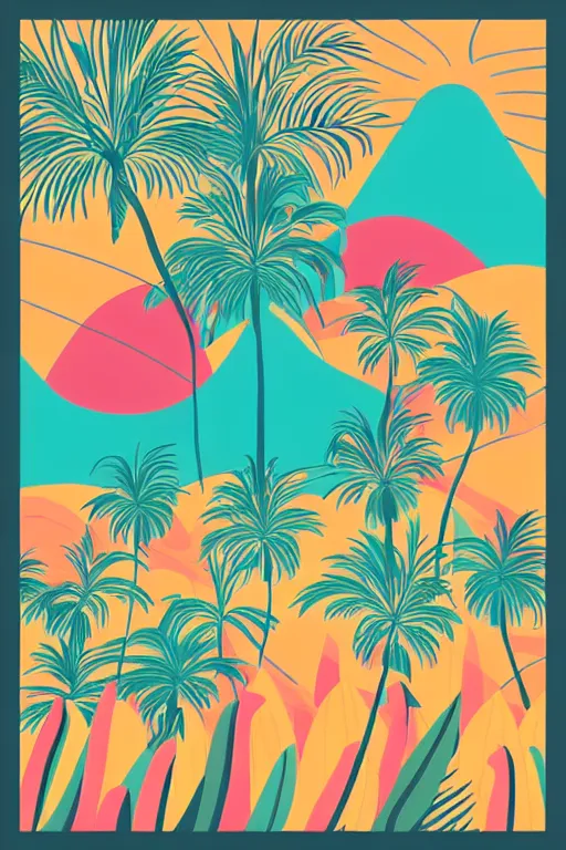 Image similar to minimalist boho style art of colorful miami, illustration, vector art