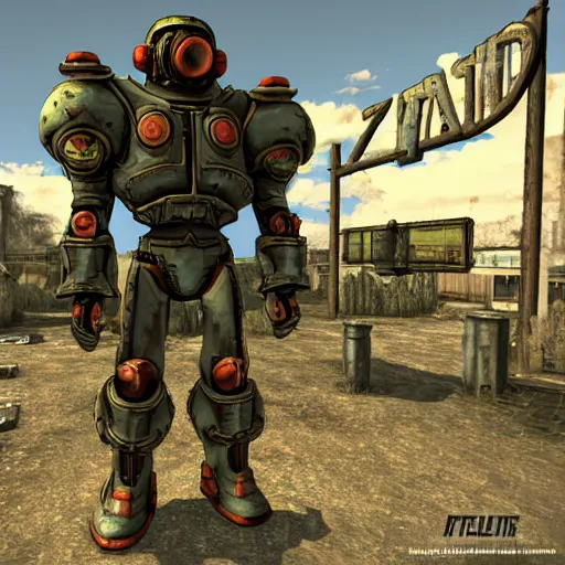 Prompt: fallout enclave fighter in power armor with a minigun in his hands stands next to the entrance to the shelter from fallout, fallout 2 stylization, isometric, post - apocalyptic,