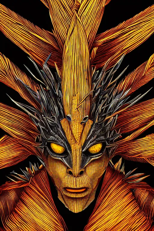 Image similar to corn humanoid figure, symmetrical, highly detailed, digital art, sharp focus, trending on art station, anime art style