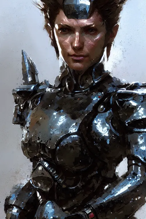 Image similar to epic woman portrait in armour made out of strongest metal gear by greg rutkowski and craig mullins