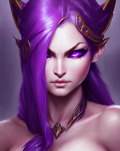 Image similar to character concepta beautiful and strong purple female warrior night elf | | cute - fine - face, pretty face, realistic shaded perfect face, fine details by stanley artgerm lau, wlop, rossdraws, james jean, andrei riabovitchev, marc simonetti, and sakimichan, trending on artstation