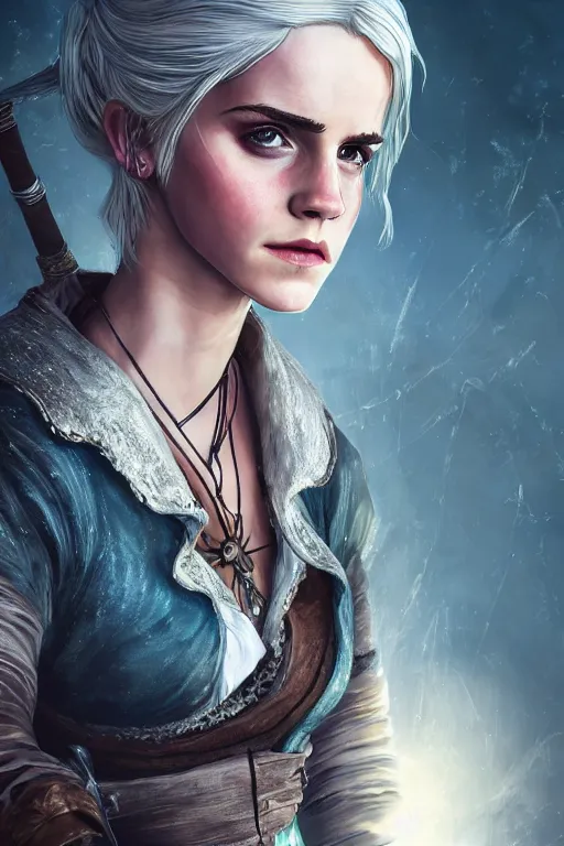 Prompt: a photo of Emma Watson as Ciri from the Witcher 3 casting a healing spell, fantasy, intricate, beautiful, highly detailed, digital painting, artstation, concept art, smooth, high resolution, sharp focus, illustration