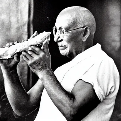 Prompt: ghandi eating a piece of meat