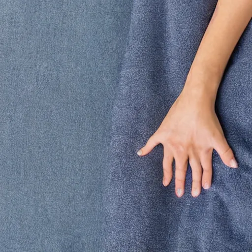 Image similar to slim female hand on a stomach beneath transparant fabric